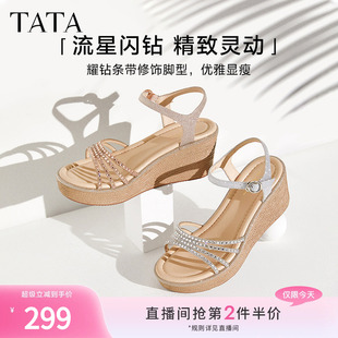 新款 Tata他她坡跟涼鞋 2024夏季 厚底涼鞋 7MY14BL4 女外穿一字帶時裝