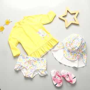 韓國(guó)兒童沙灘泳衣褲 沖浪服潮 女童防曬中小童幼童分體嬰兒游泳套裝