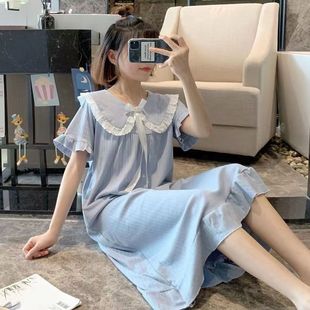 中長款 薄款 外穿公主風蕾絲花邊寬松家居服 女甜美睡衣夏季 睡裙短袖