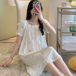 甜美可愛公主睡衣蕾絲花邊寬松休閑遛彎家居服 新款 短袖 睡裙女夏季