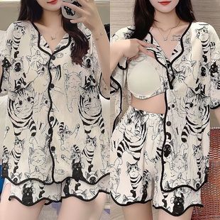 睡衣女夏季 印花圖案 青少年自帶裸感胸墊甜美氣質(zhì)休閑風(fēng)時尚