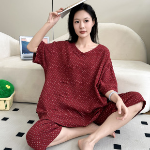 棉紗國風新中式 薄款 睡衣女全棉 胖mm家居服200斤加肥加大夏季 大碼