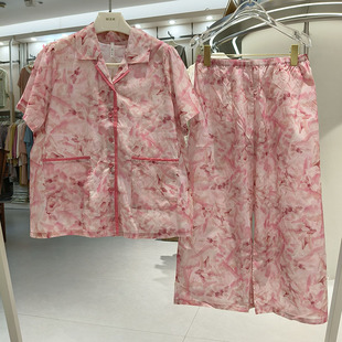 短袖 薄款 八分褲 花朵梭織純棉家居服套裝 正品 開衫 安之伴睡衣女夏季