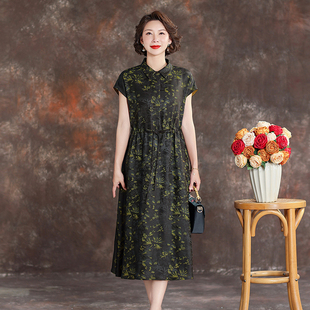 顯瘦中長(zhǎng)款 短袖 真絲a字裙女 連衣裙夏季 齊黛花羅香云紗2025新款