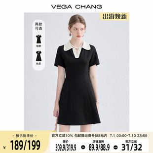 VEGA 小個子POLO領顯瘦通勤小黑裙子 CHANG黑色連衣裙女夏2025新款