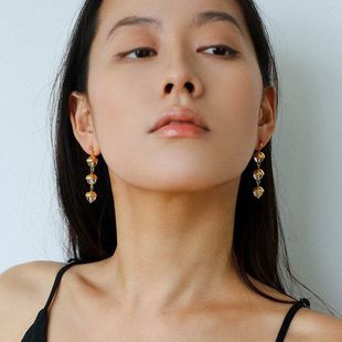 董潔同款 耳環女夏日度假風百搭小燈籠耳飾 月光海藍寶白水晶長款