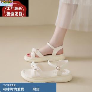 一字帶羅馬女鞋 配裙子外穿涼鞋 2025百搭平底仙女風(fēng)涼鞋 新款 女夏季