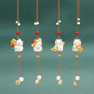 可愛樹脂貓朱砂黃玉汽車掛件掛飾平安貓爪菩提包掛花飾品