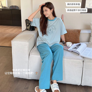 長褲 薄款 夏季 春夏套裝 短袖 純棉家居服韓版 可外穿衣 涼感型睡衣
