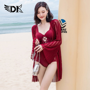 DK泳衣女2025新款 韓國性感小胸聚攏保守遮肚顯瘦泡溫泉沙灘游泳裝