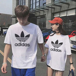 寬松棉質透氣運動體恤短袖 夏季 女裝 阿迪達斯三葉草情侶T恤男裝