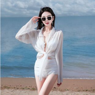 襯衣 高顏值bikini比基尼游泳衣女分體三件套長袖 泳衣女款 超好看