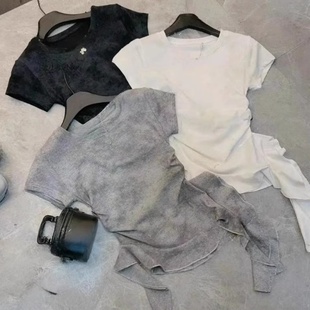 顯瘦短袖 韓式 辣妹修身 美式 T恤女夏設計感不規則獨特上衣 甜辣風