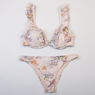 外貿品牌BAR 泳衣女 海邊度假鋼圈大胸聚攏荷葉邊比基尼bikini時尚