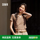 修身 森馬POLO衫 復古辣妹夏季 設計感綁帶美式 印花上衣小心機 女短款