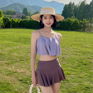 遮肚顯瘦泡溫泉泳裝 2023新款 保守大碼 平角褲 清新 分體游泳衣女裙式