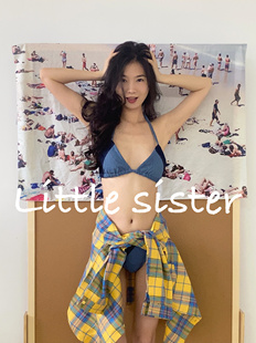 辣妹分體比基尼三點式 sister 牛仔拼色性感bikini泳衣 little