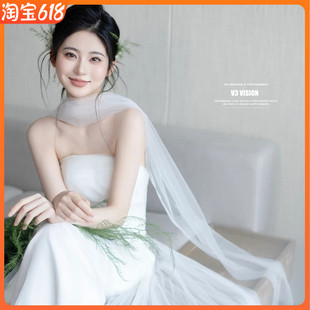 新娘紗巾長款 圍巾絲巾飄帶脖紗披肩紗婚紗禮服晨袍寫真旅拍配飾品