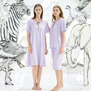 睡裙圓領夏季 套裝 柔軟涼感家居服 七分褲 新世家族萊賽爾睡衣女短袖