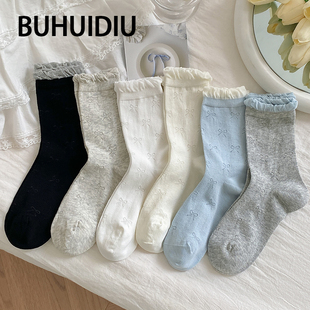 miu風蝴蝶結花邊堆堆襪夏天 網眼無骨中筒襪女夏薄款 不會丟 襪子