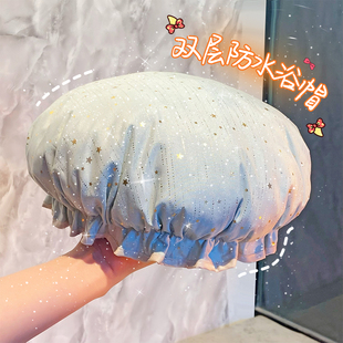 雙層浴帽女防水洗澡家用防油煙頭套女童干發膜專用沐浴帽新款 2025