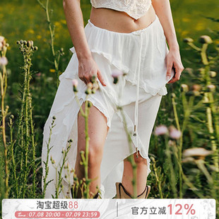 ROCKMORE 波西米亞度假風(fēng)開叉荷葉邊飄逸溫柔半身裙夏 南法田園