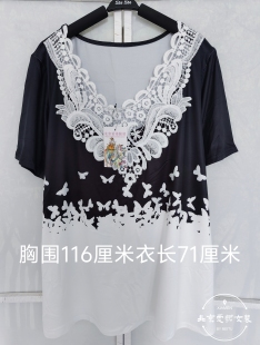 黑色短袖 大碼 白色蕾絲花邊彈力T恤面料柔軟1919 女款 夏季