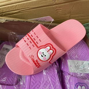 新博美3308卡通一字小白兔印花高彈性PVC膠質小女生舒適家居拖鞋