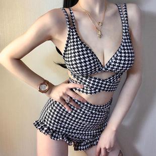 格地獄千鳥(niǎo)女比基尼分體宋智雅泡溫泉即泳衣性感網(wǎng)紅同款 單身高腰