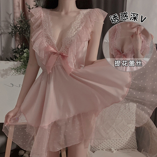 蕾絲吊帶睡裙網(wǎng)紗純欲風高級感家居服套裝 性感睡衣女夏款 冰絲薄款