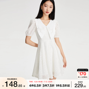 時(shí)尚 蕾絲娃娃領(lǐng)五分袖 Moda連衣裙25春夏甜美泡泡袖 tq區(qū)綾致Vero