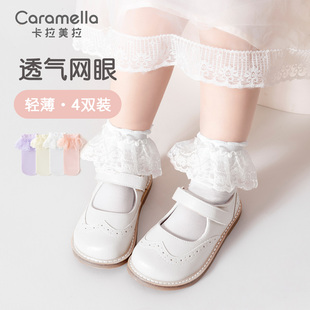 兒童襪子天鵝絨花邊夏季 寶寶網眼襪短筒女童棉襪透氣春夏童襪 薄款
