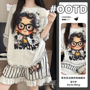 套裝 甜美風可愛少女卡通趣味短袖 長款 2025新款 家居服 睡衣女春夏款
