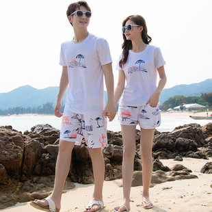 可下水沖浪漂流樂園海邊度假情侶款 女短褲 男五分褲 批發速干沙灘褲