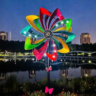 風車戶外裝 飾花園庭院別墅露臺鐵藝旋轉模型擺件太陽能燈七彩景觀