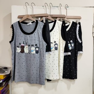 5052 睡衣女夏可外穿家居服套裝 帶胸墊卡通寵物狗無袖 花邊背心短褲