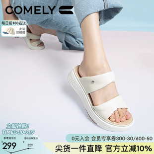 真皮厚底戶外沙灘海邊休閑涼拖鞋 康莉羊皮一字拖鞋 女增高簡(jiǎn)約夏季