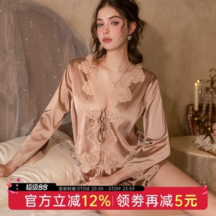 家居服套裝 高級感純欲禁欲系蕾絲長袖 法式 今夕何夕性感睡衣女夏季