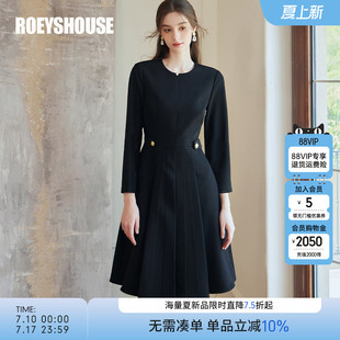 羅衣氣質(zhì)通勤黑色連衣裙2025秋季 高級收腰大擺中長裙子09502 新款