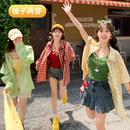 長(zhǎng)袖 女上衣夏2025薄款 襯衣外套 襯衫 森女部落休閑寬松黃色格子短袖
