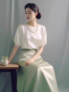 品牌清倉夏季 襯衫 法式 白色泡泡袖 連衣裙兩件套 小香風套裝 奧萊女裝