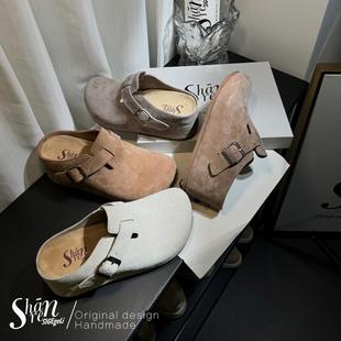 厚底休閑包頭拖鞋 半拖女新款 外穿 7.0CM跟高勃肯鞋 ShānRen增高款