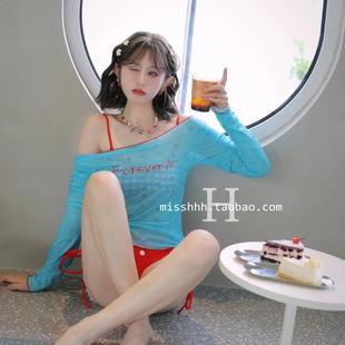 游泳衣女性感分體比基尼平角四件套小胸學(xué)生遮肚顯瘦保守溫泉度假