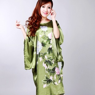真絲緞睡衣性感荷花鯉魚睡裙演出服睡袍加肥加大胖MM浴袍睡袍女