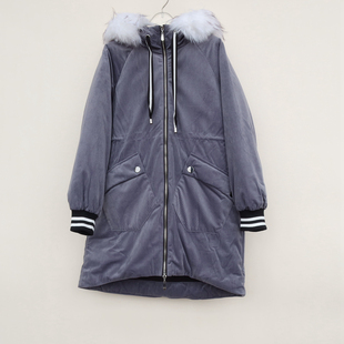 清倉女冬燈芯絨厚柔保暖羽絨服2C820024灰藍 斷碼 CC系列 S專柜正品
