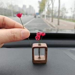創(chuàng)意迷你玫瑰小花瓶原木永生花車(chē)載擺件汽車(chē)中控臺(tái)裝 飾簡(jiǎn)約插花瓶