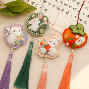 汽車掛件十字繡平安符手工刺繡diy車載兔子掛飾材料包自己繡精致