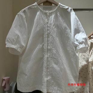 襯衫 全棉白色花邊領(lǐng)短袖 女小清新寬松襯衣百搭 新款 實(shí)拍2025年夏季
