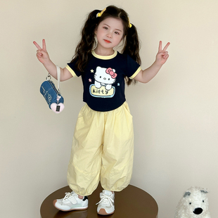衣服薄款 兒童純棉夏季 小女孩可愛兩件套女童休閑韓版 套裝 炸街 短袖