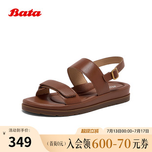 羊皮軟底舒適復古風涼鞋 新款 AHG02BL5 女2025夏季 Bata羅馬風涼鞋